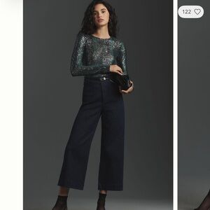 Anthropologie Maeve The Colette Sparkle DenimCropped Wide Leg Jeans Size 28